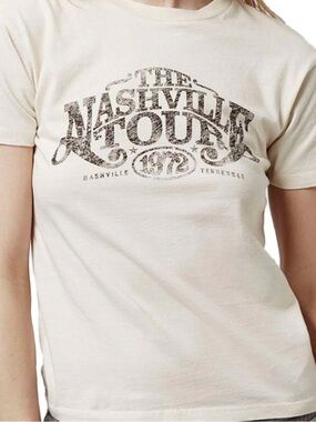 Topshop Cream Black The Nashville 1972 Tour Distressed Tee Size 8